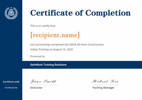 Certificate of completion template